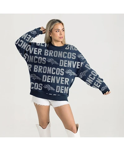 Gameday Couture Women's Navy Denver Broncos Relaxed Drop Shoulder Hype Era Rhinestone Text Sweatshirt