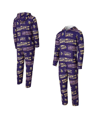 Concepts Sport Men's Purple Minnesota Vikings Shuffle All-Over-Print Microfleece Full-Zip Union Suit