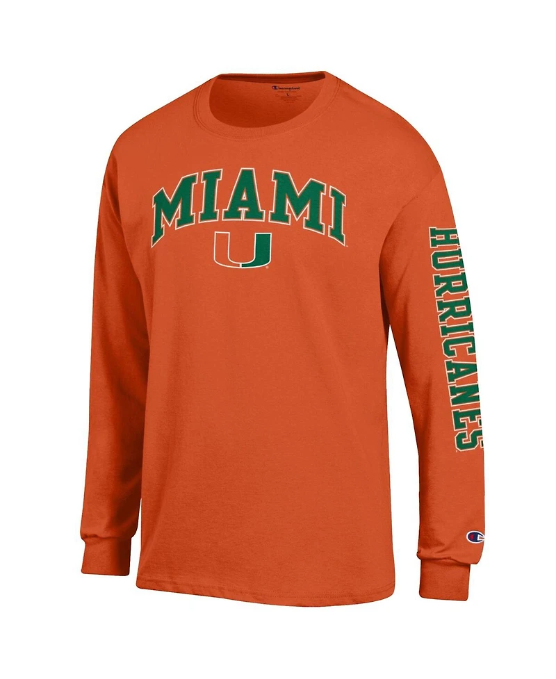 Champion Men's Orange Miami Hurricanes Arch Over Logo 2-Hit Long Sleeve T-Shirt