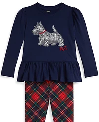 Polo Ralph Lauren Girls 2T-6X 2-Piece Dog Print T-Shirt and Plaid Leggings Set