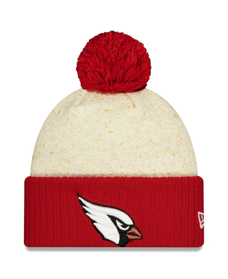 New Era Men's Natural/Cardinal Arizona Cardinals 2025 Rivalries Collection Sideline Cuffed Pom with Knit Hat