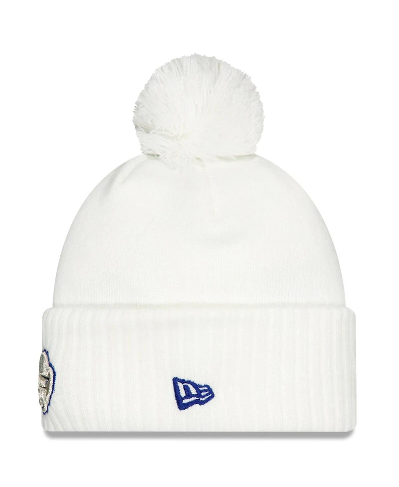 New Era Men's White Buffalo Bills 2025 Rivalries Collection Sideline Cuffed Pom with Knit Hat
