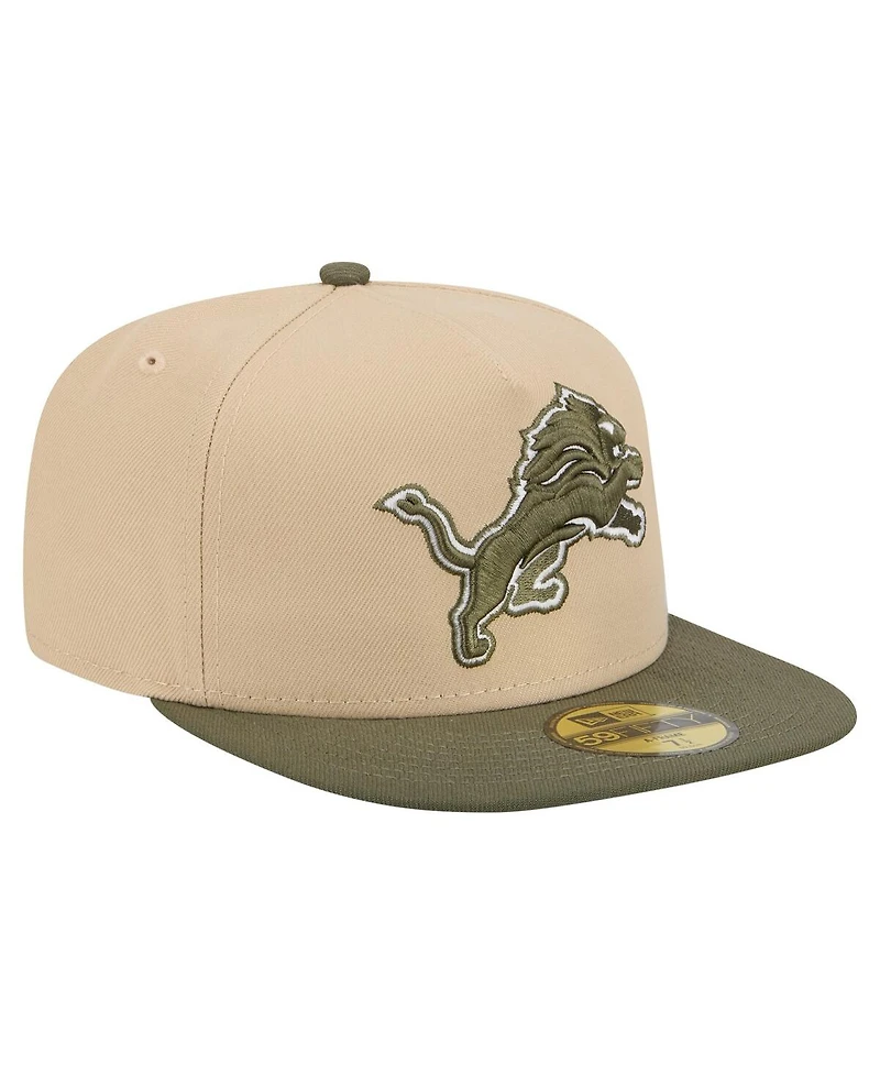 New Era Men's Beige/Olive Detroit Lions Color Pack A-Frame 59FIFTY Fitted Hat