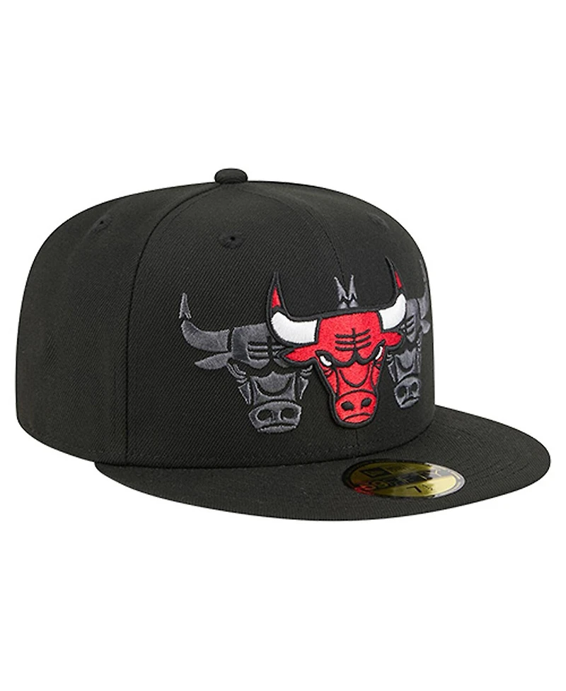 New Era Men's Black Chicago Bulls Tri-Hit 59Fifty Fitted Hat