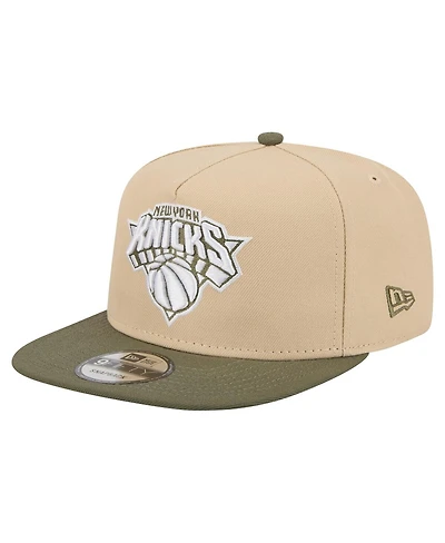 New Era Men's Khaki/Olive New York Knicks Color Pack Two-Tone A-Frame 9FIFTY Snapback Hat