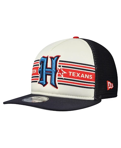 New Era Men's Cream/Navy Houston Texans Banner A-Frame 9FIFTY Trucker Snapback Hat