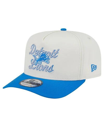 New Era Men's Cream/Blue Detroit Lions Chainstitch A-Frame 9FIFTY Adjustable Hat