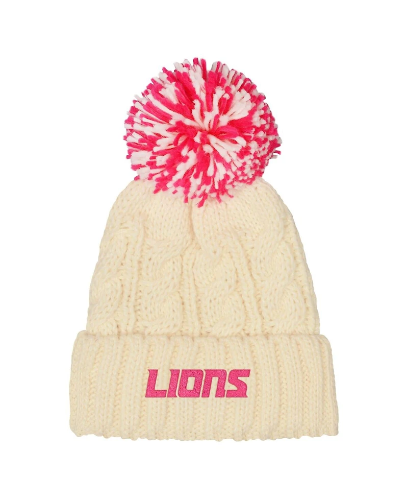 Outerstuff Girls White Detroit Lions Cable Cuffed with Pom Knit Hat