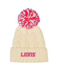 Outerstuff Girls White Detroit Lions Cable Cuffed with Pom Knit Hat