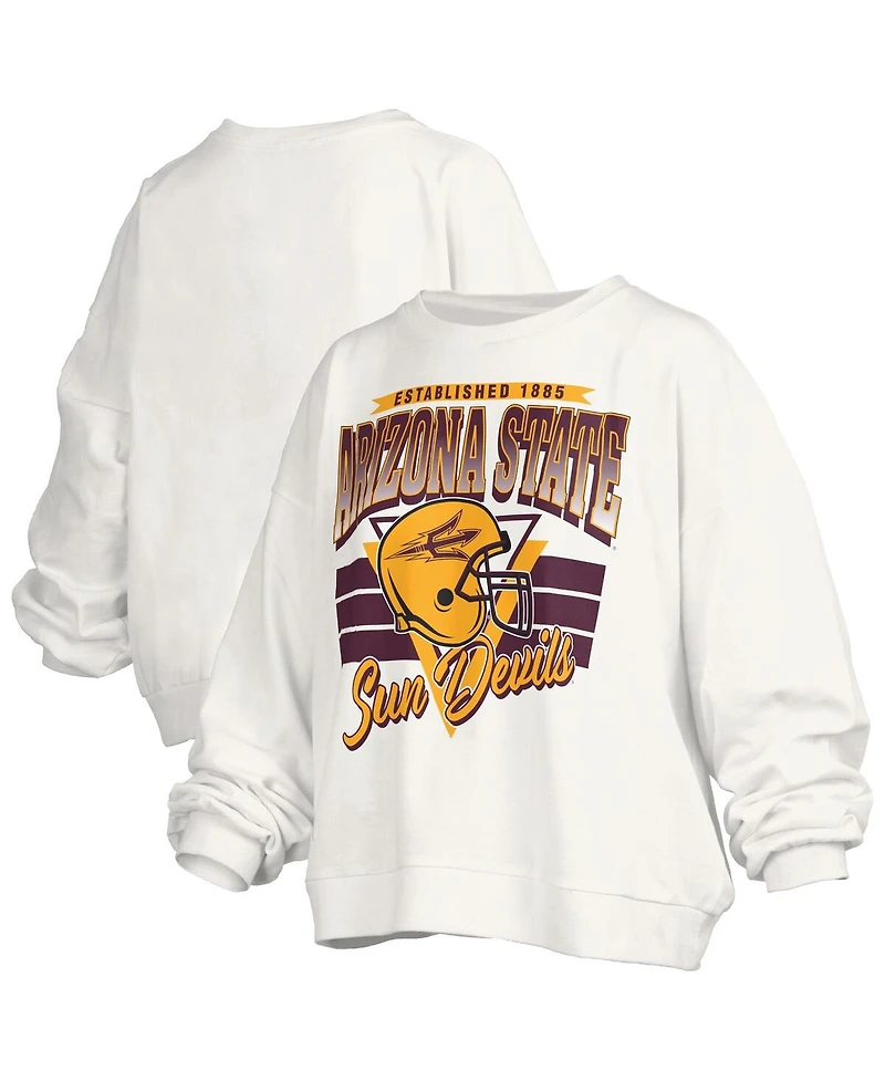 Pressbox Women's White Arizona State Sun Devils Oversized Janice Retro Waist-Length Pullover Sweatshirt
