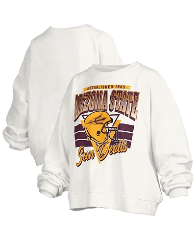 Pressbox Women's White Arizona State Sun Devils Oversized Janice Retro Waist-Length Pullover Sweatshirt