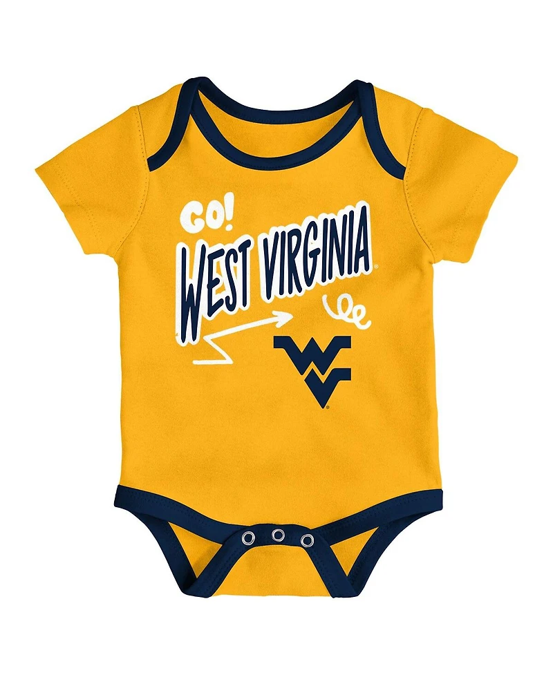 Outerstuff Baby Boys and Girls 3-Pack West Virginia Mountaineers All Day Play Bodysuit Set