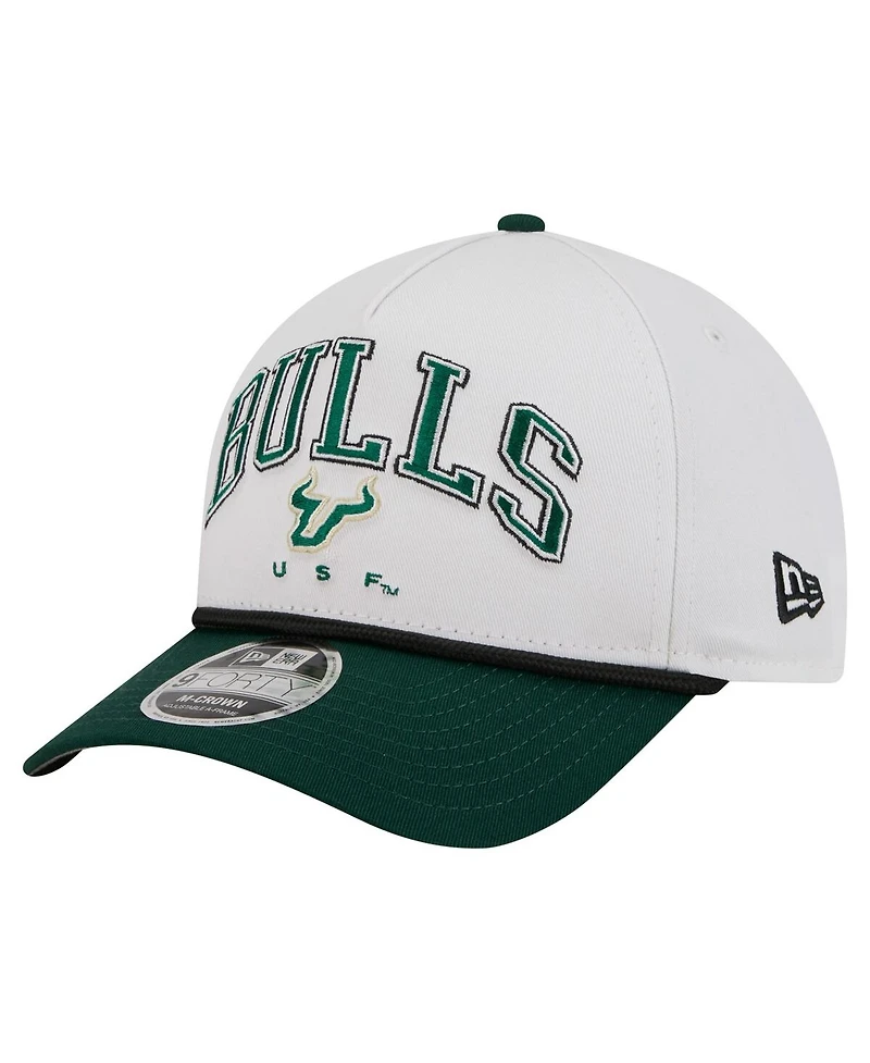New Era Men's White/Green South Florida Bulls Arch Two-Tone Rope 9FORTY A-Frame M-Crown Adjustable Hat