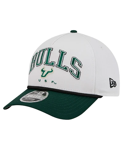 New Era Men's White/Green South Florida Bulls Arch Two-Tone Rope 9FORTY A-Frame M-Crown Adjustable Hat