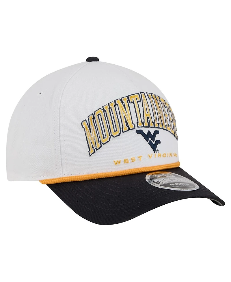 New Era Men's White/Navy West Virginia Mountaineers Arch Two-Tone Rope 9FORTY A-Frame M-Crown Adjustable Hat