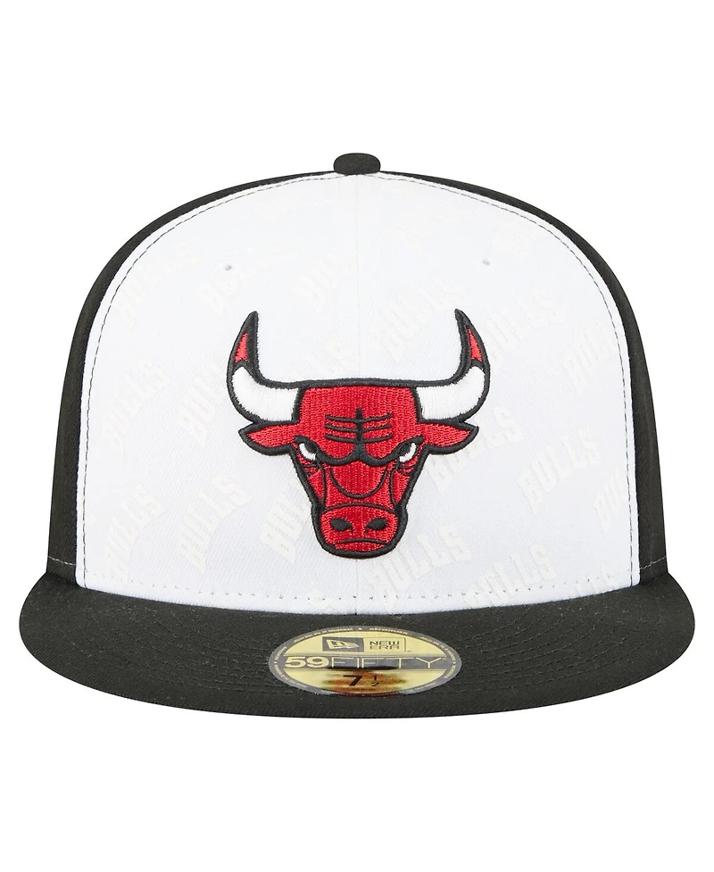 New Era Men's White/Black Chicago Bulls Repeat 59Fifty Fitted Hat