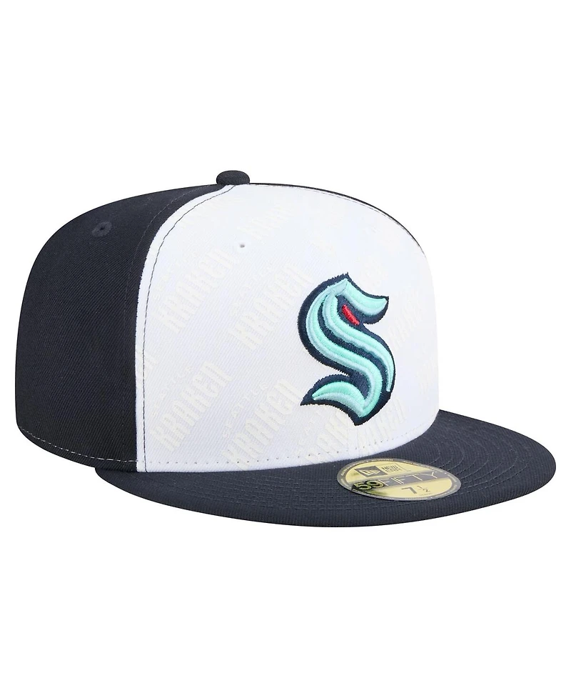 New Era Men's White/Deep Sea Blue Seattle Kraken Repeat Two-Tone 59FIFTY Fitted Hat