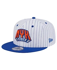 New Era Men's White/Blue New York Knicks Deceptor Pinstripe 9FIFTY Snapback Hat