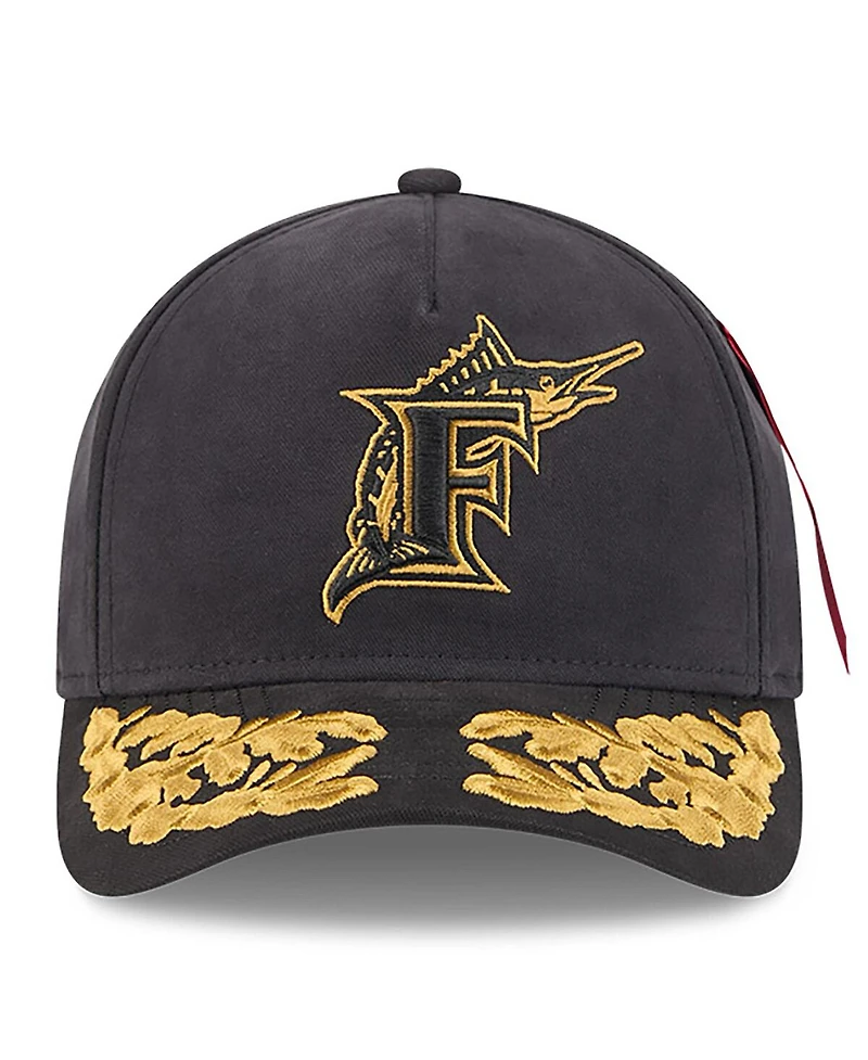 New Era Men's Black Florida Marlins A-Frame 9FORTY Adjustable Hat