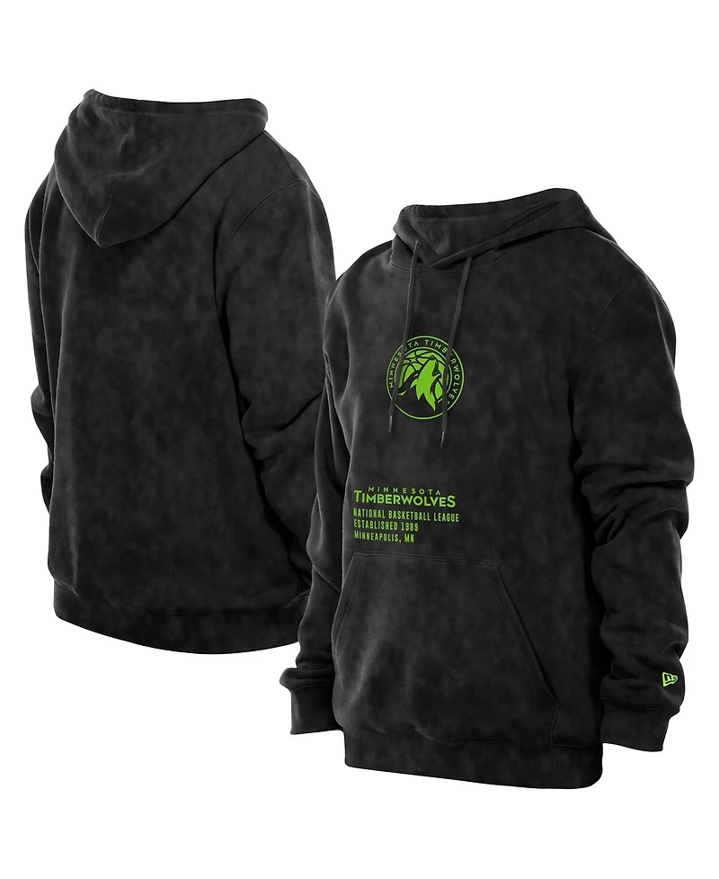 New Era Men's Black Minnesota Timberwolves Sport Night Mineral Wash Pullover Hoodie