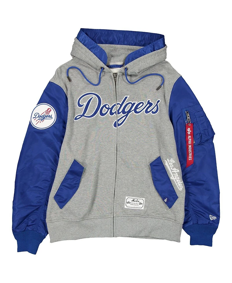 New Era Men's Heather Gray/Royal Los Angeles Dodgers Full-Zip Hoodie Jacket
