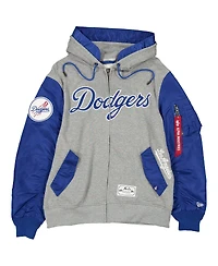 New Era Men's Heather Gray/Royal Los Angeles Dodgers Full-Zip Hoodie Jacket