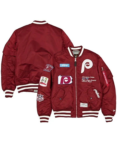 New Era Men's Maroon Philadelphia Phillies Full-Zip Bomber Jacket