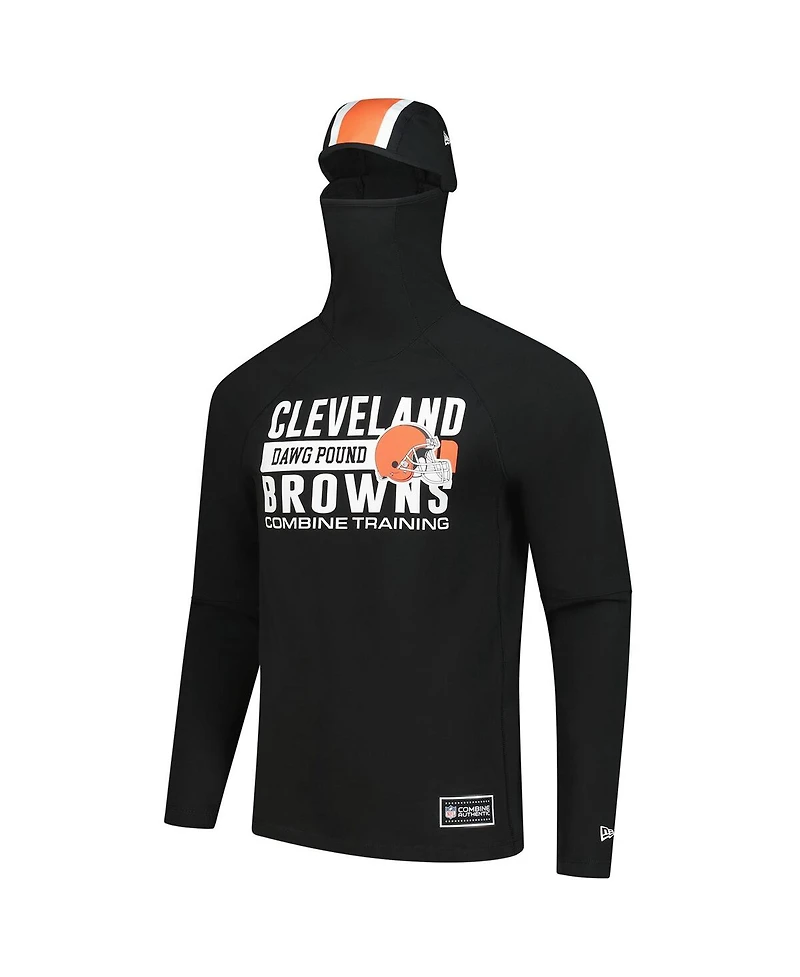 New Era Men's Black Cleveland Browns Functional Fandom Balaclava Helmet Stripe Tri-Blend Hoodie