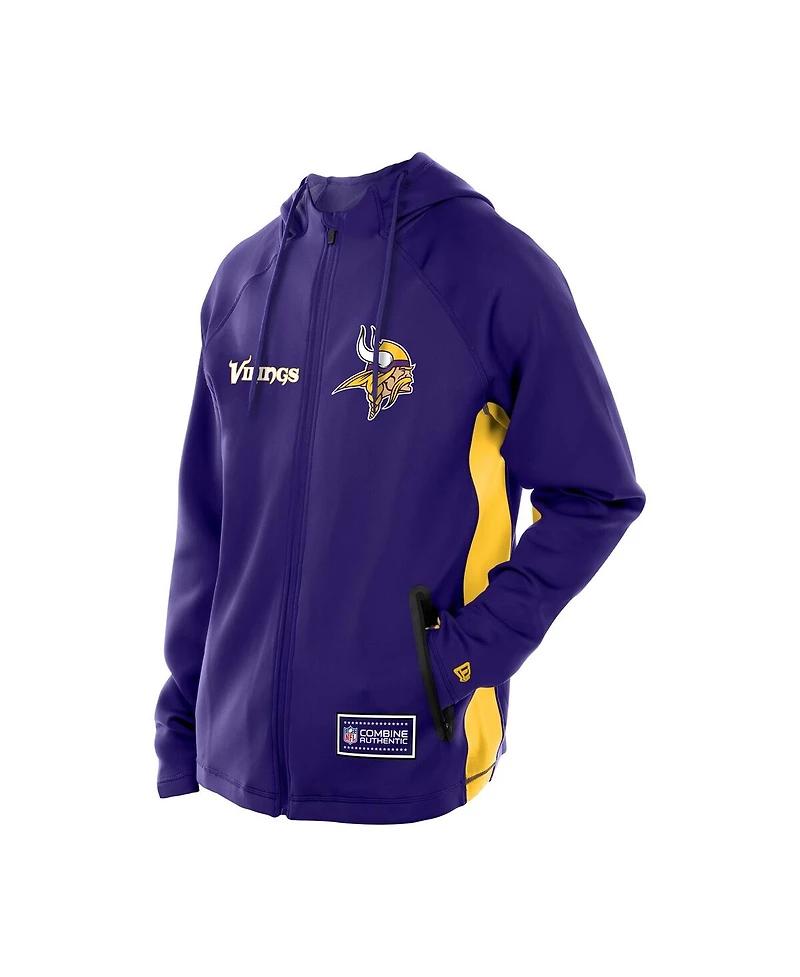 New Era Men's Purple Minnesota Vikings Combine Authentic Raglan Scuba Full-Zip Hoodie