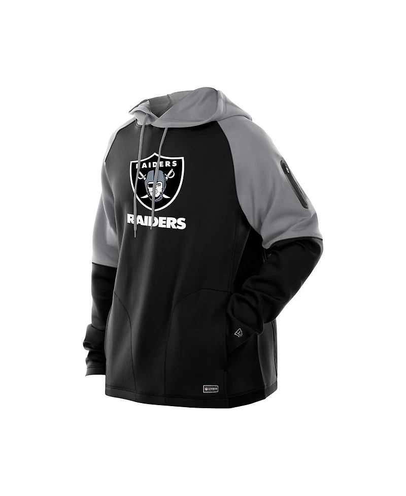 New Era Men's Black Las Vegas Raiders Combine Authentic Color Block Raglan Pullover Hoodie