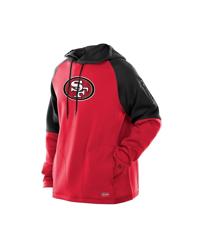 New Era Men's Scarlet San Francisco 49ers Combine Authentic Color Block Raglan Pullover Hoodie