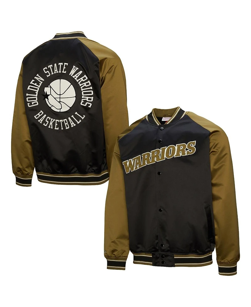 Mitchell & Ness Men's Olive/Black Golden State Warriors Clutch Satin Raglan Full-Snap Jacket
