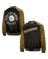Mitchell & Ness Men's Olive/Black Golden State Warriors Clutch Satin Raglan Full-Snap Jacket