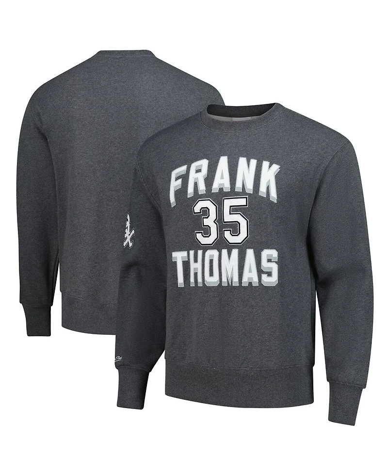 Mitchell & Ness Men's Frank Thomas Heather Charcoal Chicago White Sox Legends Collection Vintage Logo Name Number Fleece Pullover Sweatshirt