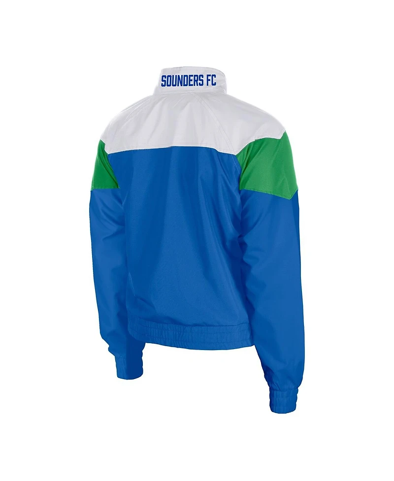 5th Ocean by New Era Women's Blue Seattle Sounders Fc Leisure Cropped Full-Zip Windbreaker Jacket