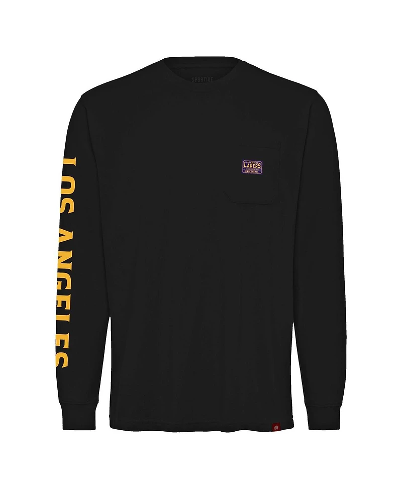 Sportiqe Men's and Women's Black Los Angeles Lakers Wales Heavyweight Pocket Long Sleeve T-Shirt