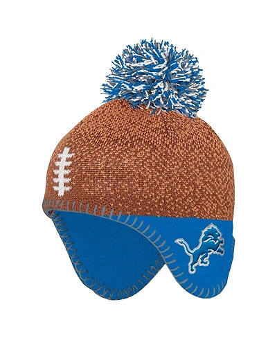 Outerstuff Baby Boys and Girls Brown Detroit Lions Football Head Knit with Pom Hat