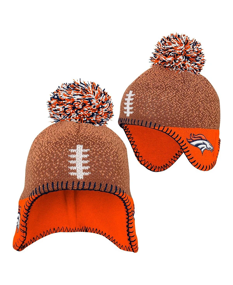 Outerstuff Baby Boys and Girls Brown Denver Broncos Football Head Knit with Pom Hat