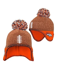 Outerstuff Baby Boys and Girls Brown Denver Broncos Football Head Knit with Pom Hat