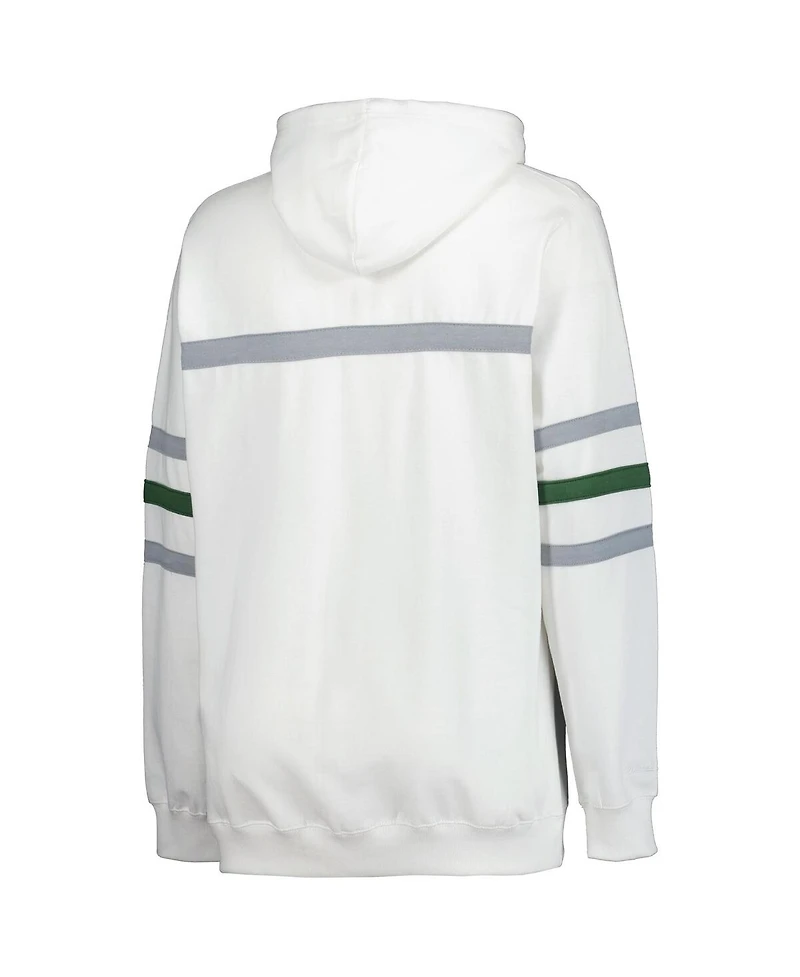 Mitchell & Ness Women's White Green Bay Packers Plus Head Coach Throwback Pullover Hoodie