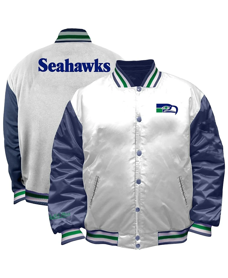 Mitchell & Ness Women's White Seattle Seahawks Throwback Plus Full-Snap Satin Jacket