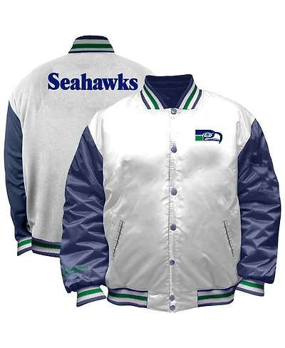 Mitchell & Ness Women's White Seattle Seahawks Throwback Plus Full-Snap Satin Jacket