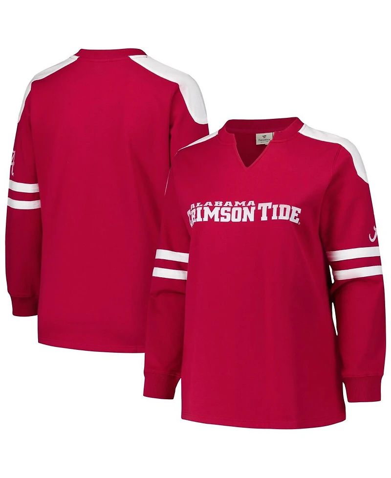 Fanatics Women's Crimson Alabama Tide Plus Contrast Sleeve Fleece Pullover Sweatshirt