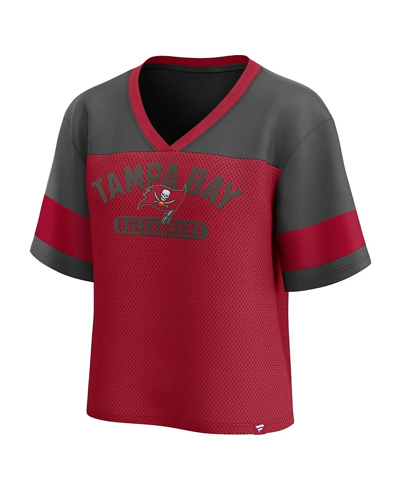 Fanatics Women's Red/Pewter Tampa Bay Buccaneers Home school Jersey Poly V-Neck Fashion Top