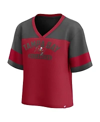 Fanatics Women's Red/Pewter Tampa Bay Buccaneers Home school Jersey Poly V-Neck Fashion Top
