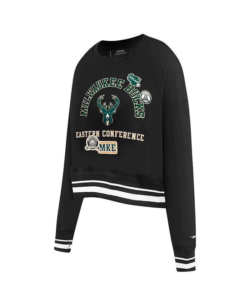 Pro Standard Women's Black Milwaukee Bucks Area Code Cropped Pullover Sweatshirt
