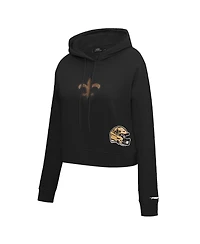Pro Standard Women's Black New Orleans Saints Jeweled Cropped Pullover Hoodie
