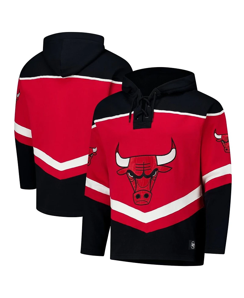 '47 Brand Men's Red Chicago Bulls Oversized Tri-Satin Layup Lacer Pullover Hoodie