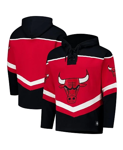 '47 Brand Men's Red Chicago Bulls Oversized Tri-Satin Layup Lacer Pullover Hoodie