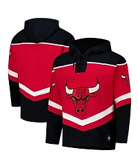 '47 Brand Men's Red Chicago Bulls Oversized Tri-Satin Layup Lacer Pullover Hoodie